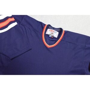 Vintage CCM Sweater Mens Large Blue Hockey Jersey Striped Long Sleeve Canada